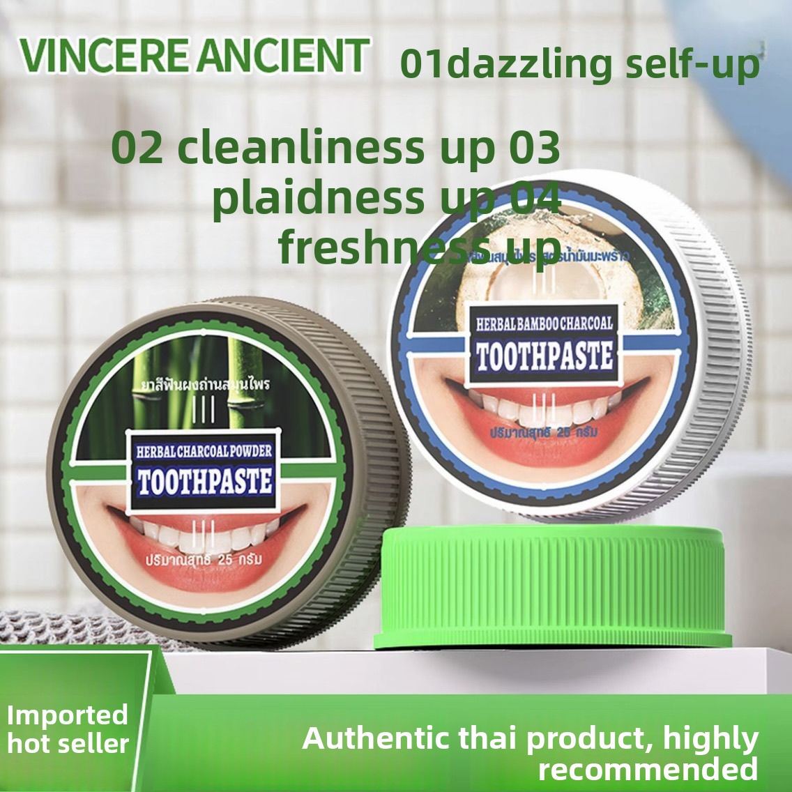 Natural Thai VINCERE Tooth Pow - Teeth Whitening Charcoal review and price